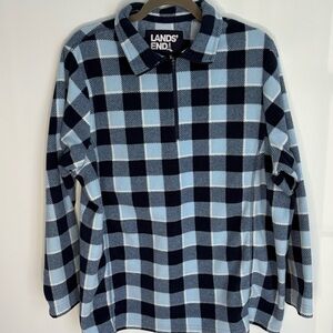 Lands' End Women’s Blue and Navy Checkered
Fleece Quarter Zip